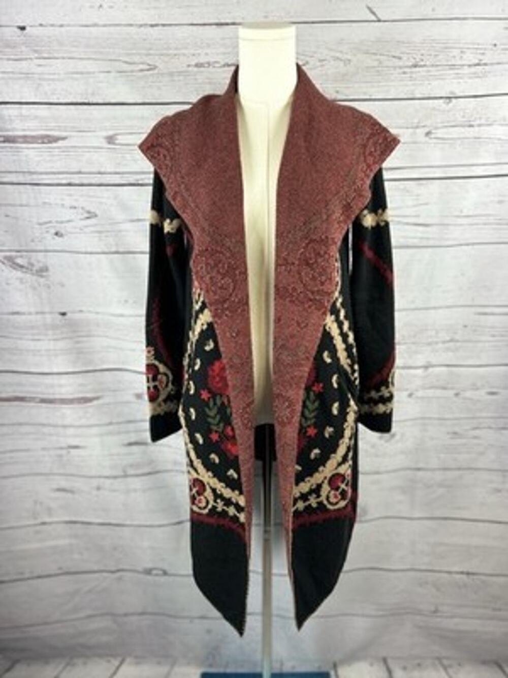 Maxsport Women’s Long Hooded Cardigan Sweater Floral Boho Size M